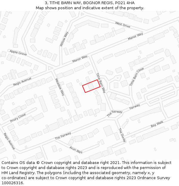 3, TITHE BARN WAY, BOGNOR REGIS, PO21 4HA: Location map and indicative extent of plot