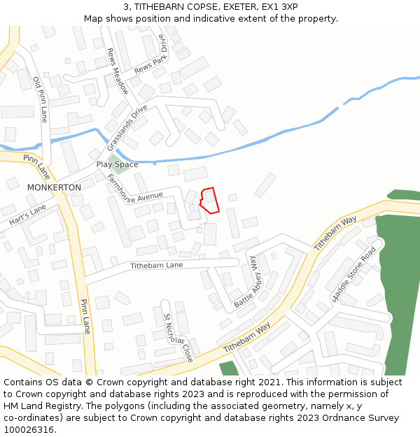 3, TITHEBARN COPSE, EXETER, EX1 3XP: Location map and indicative extent of plot