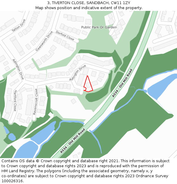 3, TIVERTON CLOSE, SANDBACH, CW11 1ZY: Location map and indicative extent of plot
