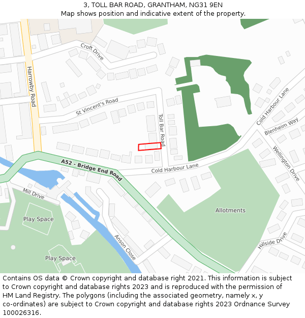 3, TOLL BAR ROAD, GRANTHAM, NG31 9EN: Location map and indicative extent of plot