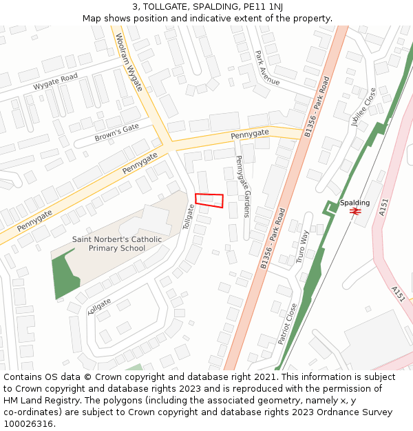 3, TOLLGATE, SPALDING, PE11 1NJ: Location map and indicative extent of plot