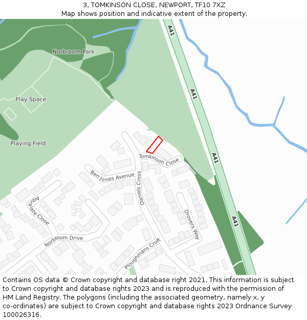 3, TOMKINSON CLOSE, NEWPORT, TF10 7XZ: Location map and indicative extent of plot