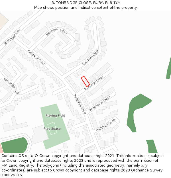 3, TONBRIDGE CLOSE, BURY, BL8 1YH: Location map and indicative extent of plot