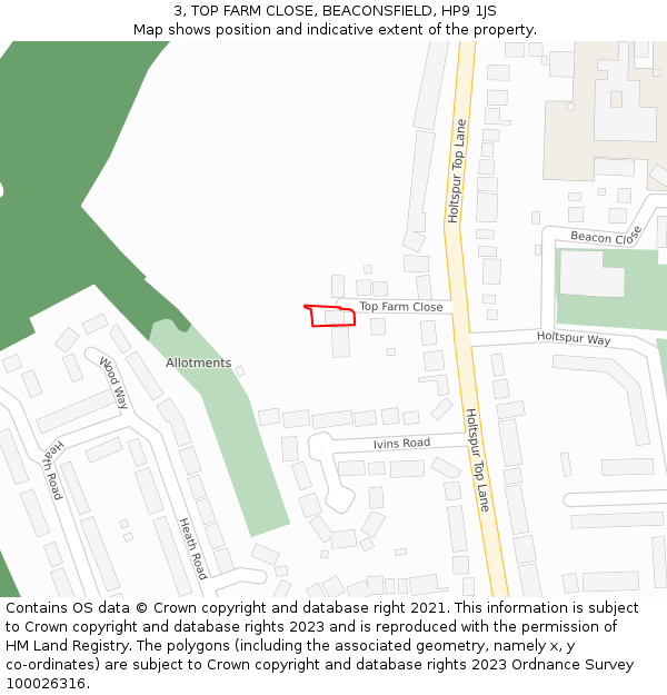 3, TOP FARM CLOSE, BEACONSFIELD, HP9 1JS: Location map and indicative extent of plot