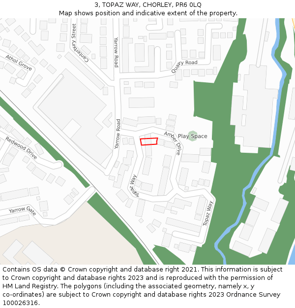 3, TOPAZ WAY, CHORLEY, PR6 0LQ: Location map and indicative extent of plot