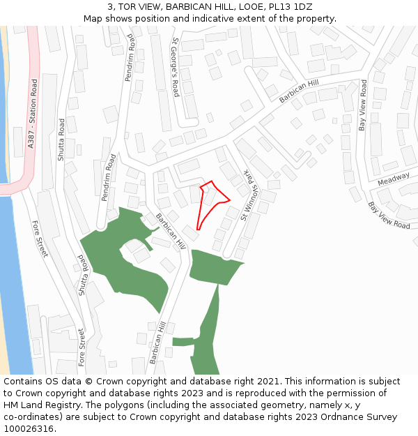 3, TOR VIEW, BARBICAN HILL, LOOE, PL13 1DZ: Location map and indicative extent of plot