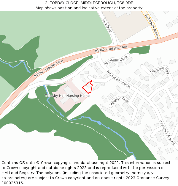 3, TORBAY CLOSE, MIDDLESBROUGH, TS8 9DB: Location map and indicative extent of plot