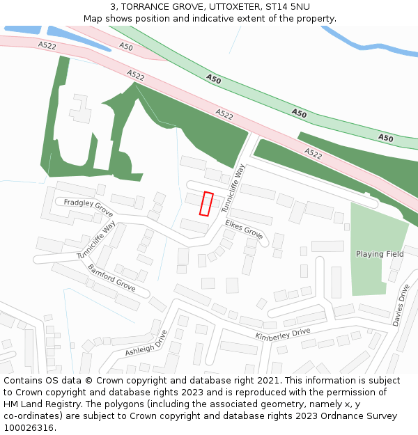 3, TORRANCE GROVE, UTTOXETER, ST14 5NU: Location map and indicative extent of plot