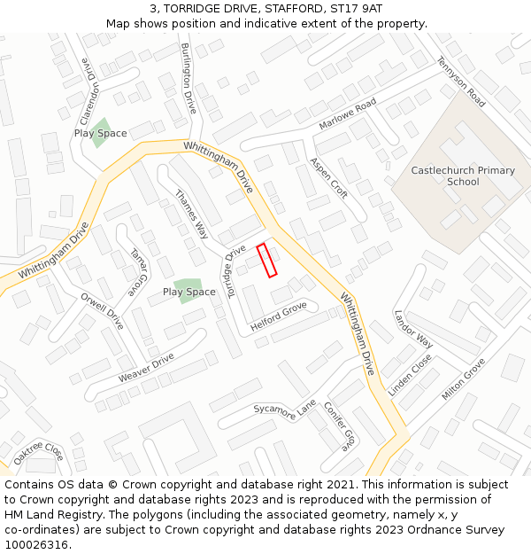 3, TORRIDGE DRIVE, STAFFORD, ST17 9AT: Location map and indicative extent of plot