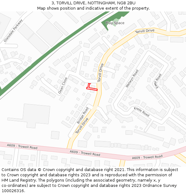 3, TORVILL DRIVE, NOTTINGHAM, NG8 2BU: Location map and indicative extent of plot