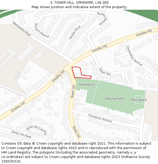 3, TOWER HILL, ORMSKIRK, L39 2EE: Location map and indicative extent of plot