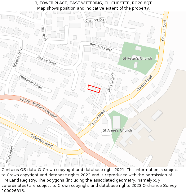 3, TOWER PLACE, EAST WITTERING, CHICHESTER, PO20 8QT: Location map and indicative extent of plot