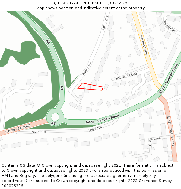 3, TOWN LANE, PETERSFIELD, GU32 2AF: Location map and indicative extent of plot