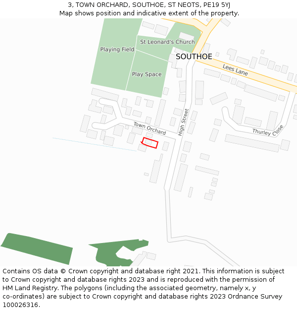 3, TOWN ORCHARD, SOUTHOE, ST NEOTS, PE19 5YJ: Location map and indicative extent of plot