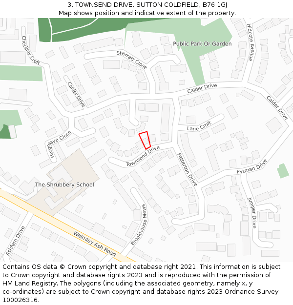 3, TOWNSEND DRIVE, SUTTON COLDFIELD, B76 1GJ: Location map and indicative extent of plot