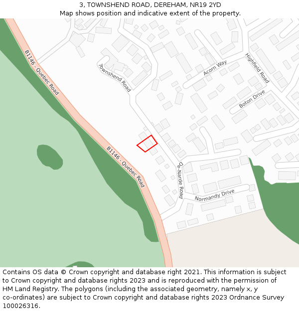 3, TOWNSHEND ROAD, DEREHAM, NR19 2YD: Location map and indicative extent of plot