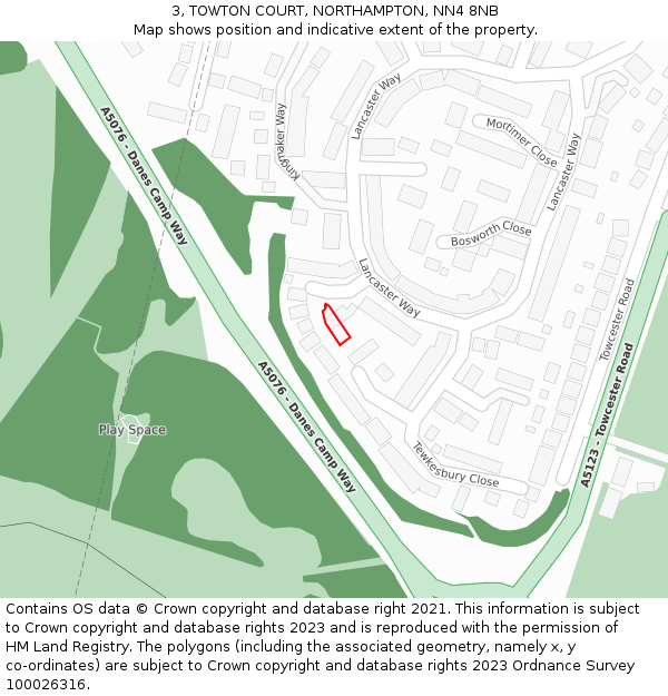 3, TOWTON COURT, NORTHAMPTON, NN4 8NB: Location map and indicative extent of plot