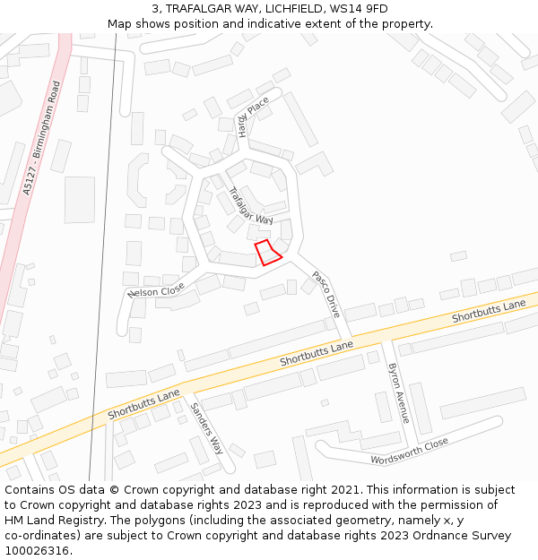 3, TRAFALGAR WAY, LICHFIELD, WS14 9FD: Location map and indicative extent of plot