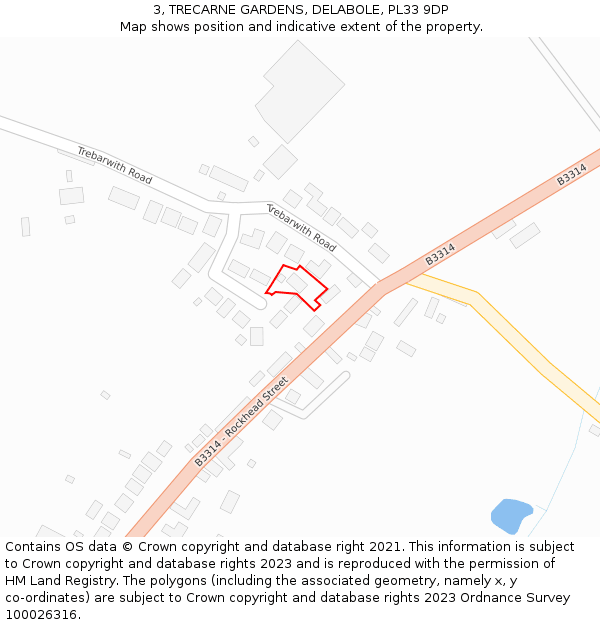 3, TRECARNE GARDENS, DELABOLE, PL33 9DP: Location map and indicative extent of plot