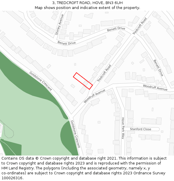 3, TREDCROFT ROAD, HOVE, BN3 6UH: Location map and indicative extent of plot