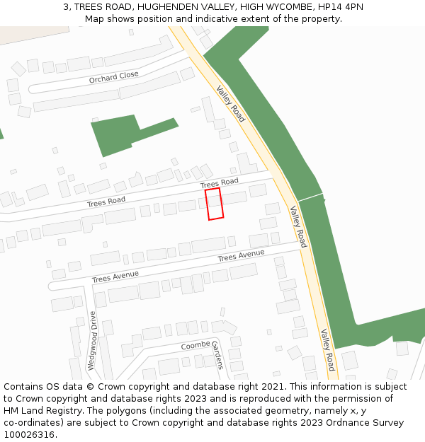 3, TREES ROAD, HUGHENDEN VALLEY, HIGH WYCOMBE, HP14 4PN: Location map and indicative extent of plot
