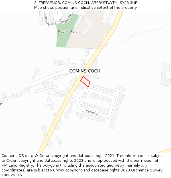 3, TREFAENOR, COMINS COCH, ABERYSTWYTH, SY23 3UB: Location map and indicative extent of plot