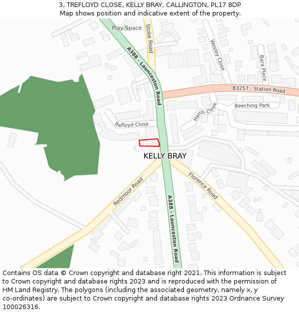 3, TREFLOYD CLOSE, KELLY BRAY, CALLINGTON, PL17 8DP: Location map and indicative extent of plot