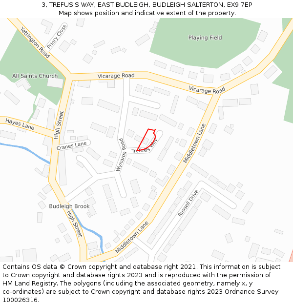 3, TREFUSIS WAY, EAST BUDLEIGH, BUDLEIGH SALTERTON, EX9 7EP: Location map and indicative extent of plot