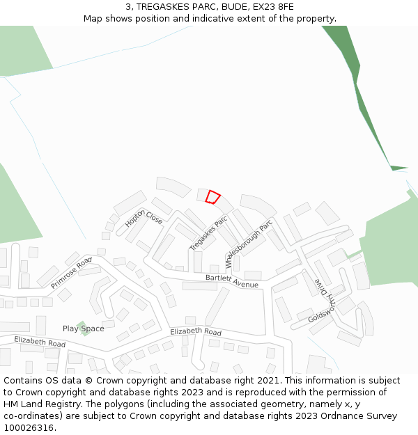 3, TREGASKES PARC, BUDE, EX23 8FE: Location map and indicative extent of plot