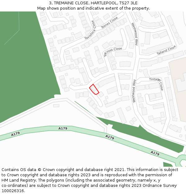 3, TREMAINE CLOSE, HARTLEPOOL, TS27 3LE: Location map and indicative extent of plot