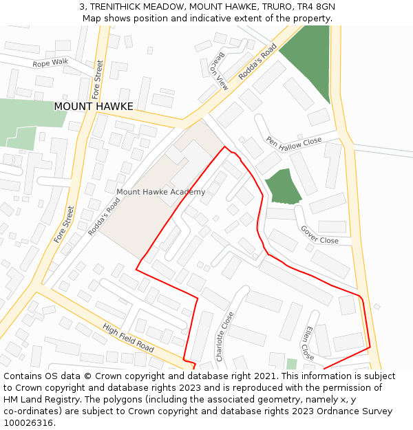 3, TRENITHICK MEADOW, MOUNT HAWKE, TRURO, TR4 8GN: Location map and indicative extent of plot