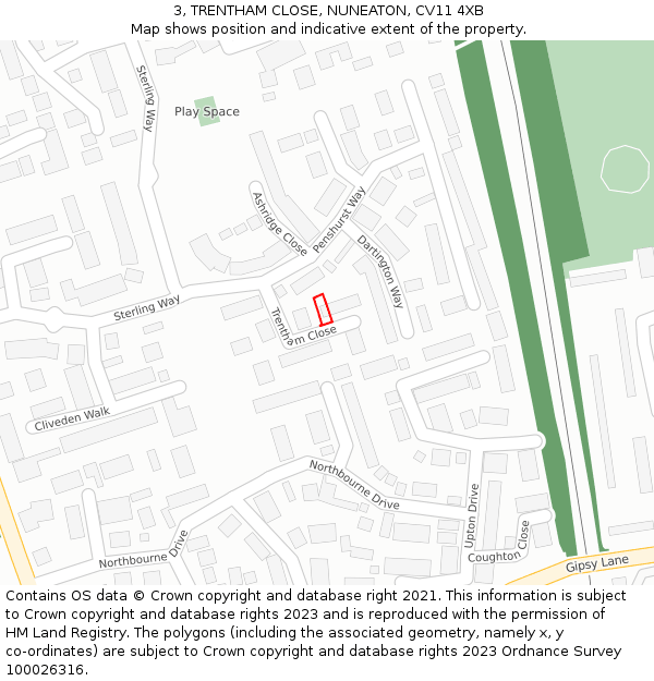 3, TRENTHAM CLOSE, NUNEATON, CV11 4XB: Location map and indicative extent of plot