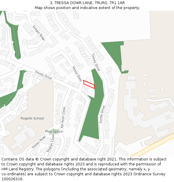 3, TRESSA DOWR LANE, TRURO, TR1 1AR: Location map and indicative extent of plot