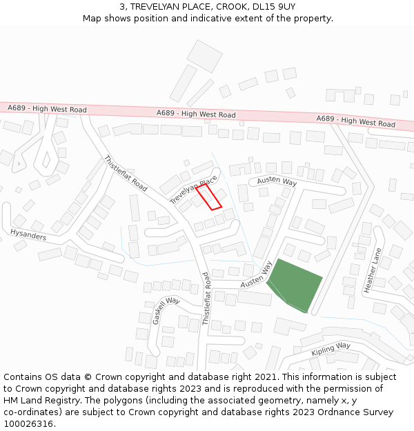 3, TREVELYAN PLACE, CROOK, DL15 9UY: Location map and indicative extent of plot