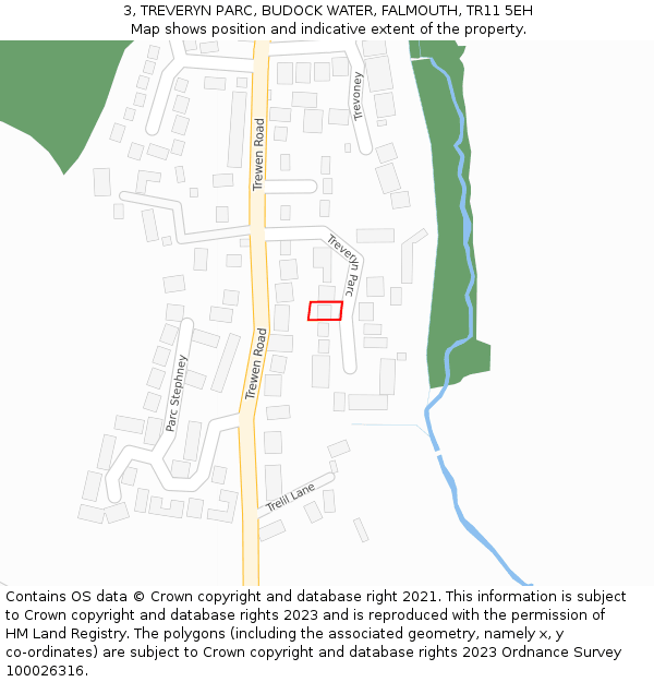 3, TREVERYN PARC, BUDOCK WATER, FALMOUTH, TR11 5EH: Location map and indicative extent of plot