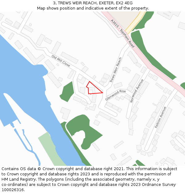 3, TREWS WEIR REACH, EXETER, EX2 4EG: Location map and indicative extent of plot