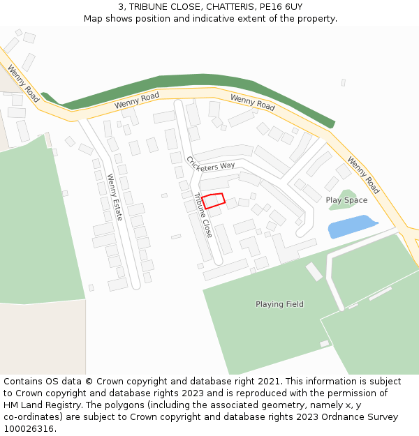 3, TRIBUNE CLOSE, CHATTERIS, PE16 6UY: Location map and indicative extent of plot