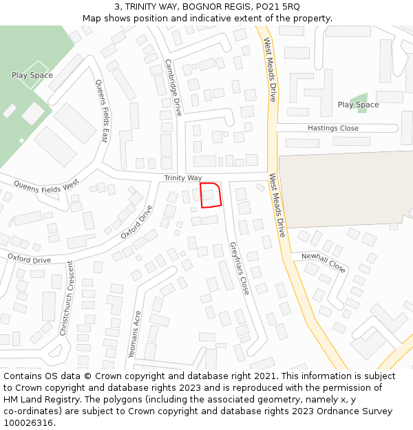 3, TRINITY WAY, BOGNOR REGIS, PO21 5RQ: Location map and indicative extent of plot