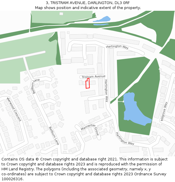 3, TRISTRAM AVENUE, DARLINGTON, DL3 0RF: Location map and indicative extent of plot