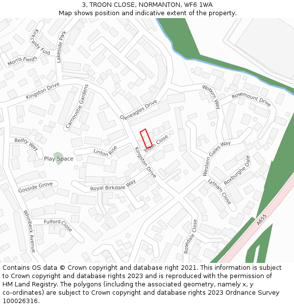 3, TROON CLOSE, NORMANTON, WF6 1WA: Location map and indicative extent of plot