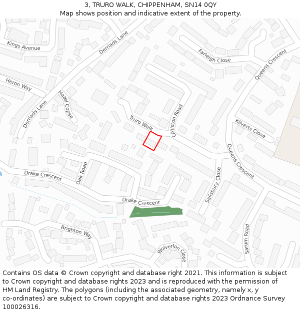 3, TRURO WALK, CHIPPENHAM, SN14 0QY: Location map and indicative extent of plot