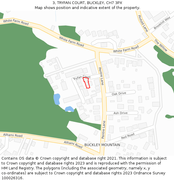 3, TRYFAN COURT, BUCKLEY, CH7 3PX: Location map and indicative extent of plot