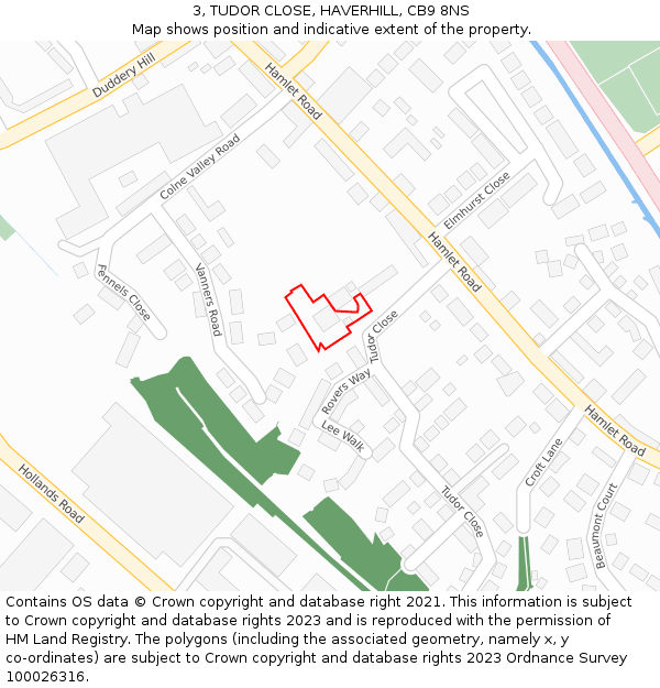 3, TUDOR CLOSE, HAVERHILL, CB9 8NS: Location map and indicative extent of plot
