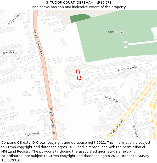 3, TUDOR COURT, DEREHAM, NR19 2FB: Location map and indicative extent of plot