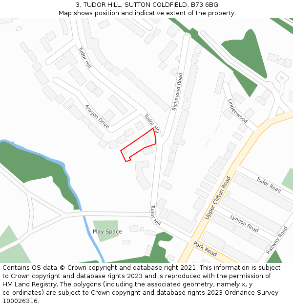 3, TUDOR HILL, SUTTON COLDFIELD, B73 6BG: Location map and indicative extent of plot