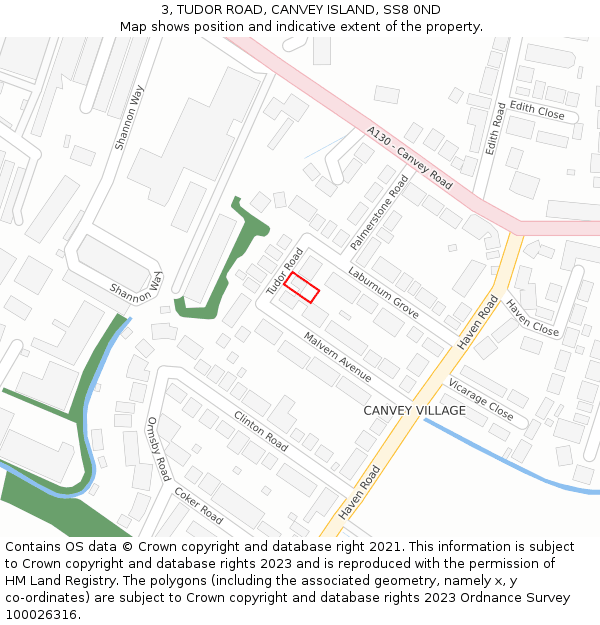 3, TUDOR ROAD, CANVEY ISLAND, SS8 0ND: Location map and indicative extent of plot