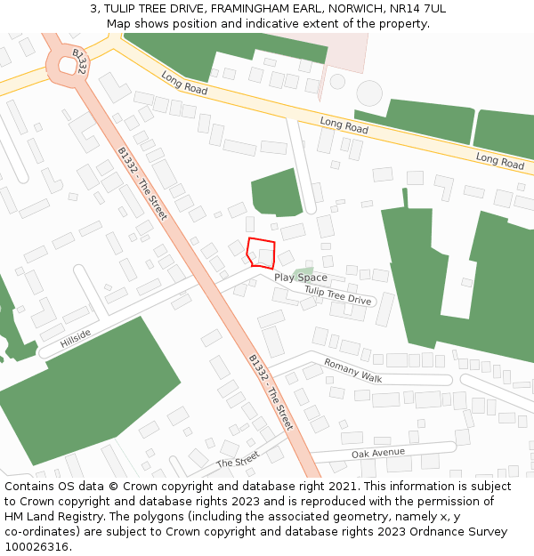 3, TULIP TREE DRIVE, FRAMINGHAM EARL, NORWICH, NR14 7UL: Location map and indicative extent of plot