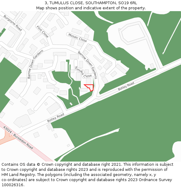 3, TUMULUS CLOSE, SOUTHAMPTON, SO19 6RL: Location map and indicative extent of plot