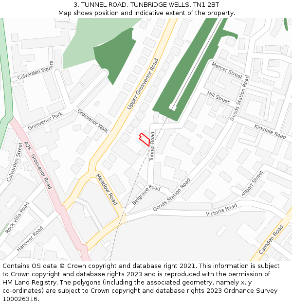 3, TUNNEL ROAD, TUNBRIDGE WELLS, TN1 2BT: Location map and indicative extent of plot