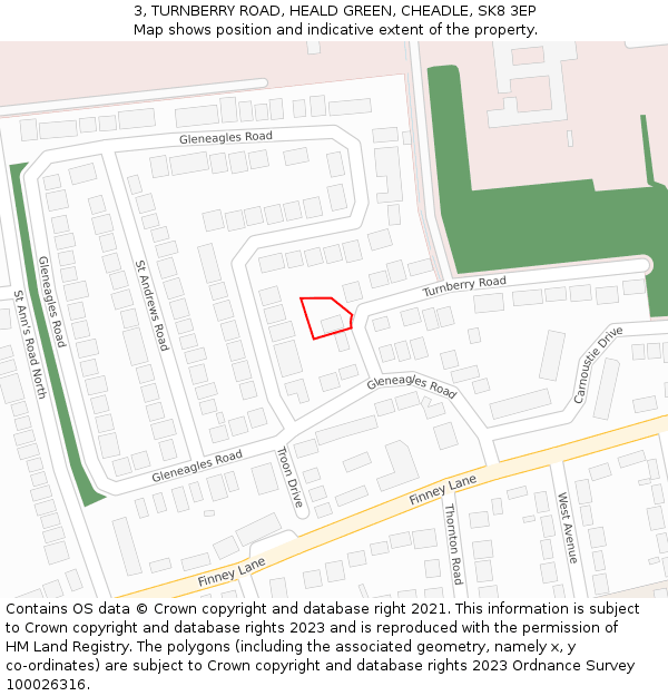 3, TURNBERRY ROAD, HEALD GREEN, CHEADLE, SK8 3EP: Location map and indicative extent of plot